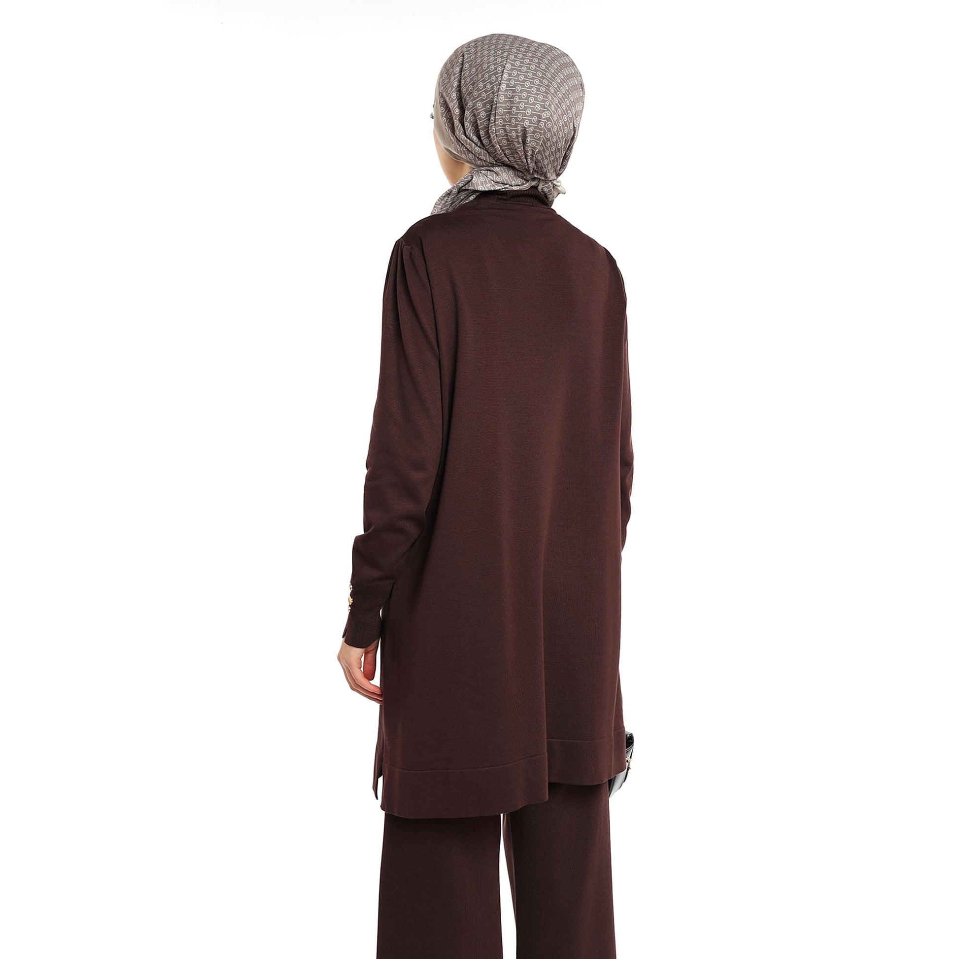 Turtleneck Knit Tunic With Gold Button Epaulette Detail