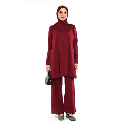 Turtleneck Knit Tunic With Gold Button Epaulette Detail