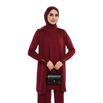 Turtleneck Knit Tunic With Gold Button Epaulette Detail