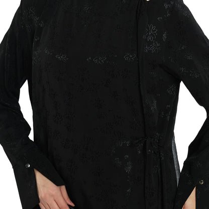 Shiny Embroidered Floral Dress With Shoulder Accent