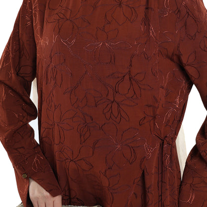 Shiny Embroidered Floral Dress With Shoulder Accent