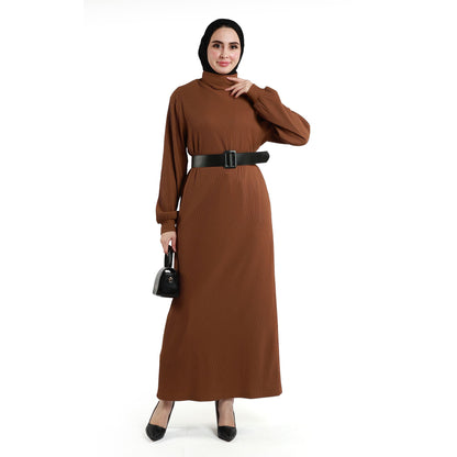 Long Dress with Collar and Belt Details
