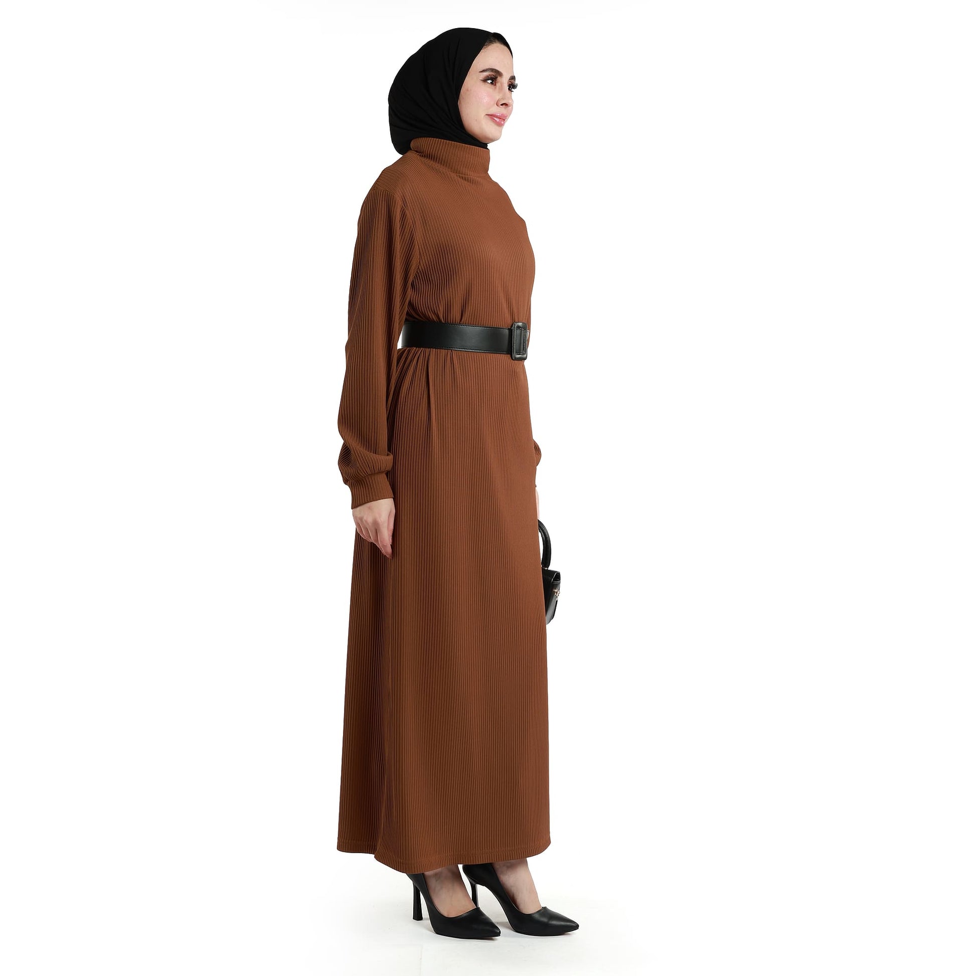 Long Dress with Collar and Belt Details
