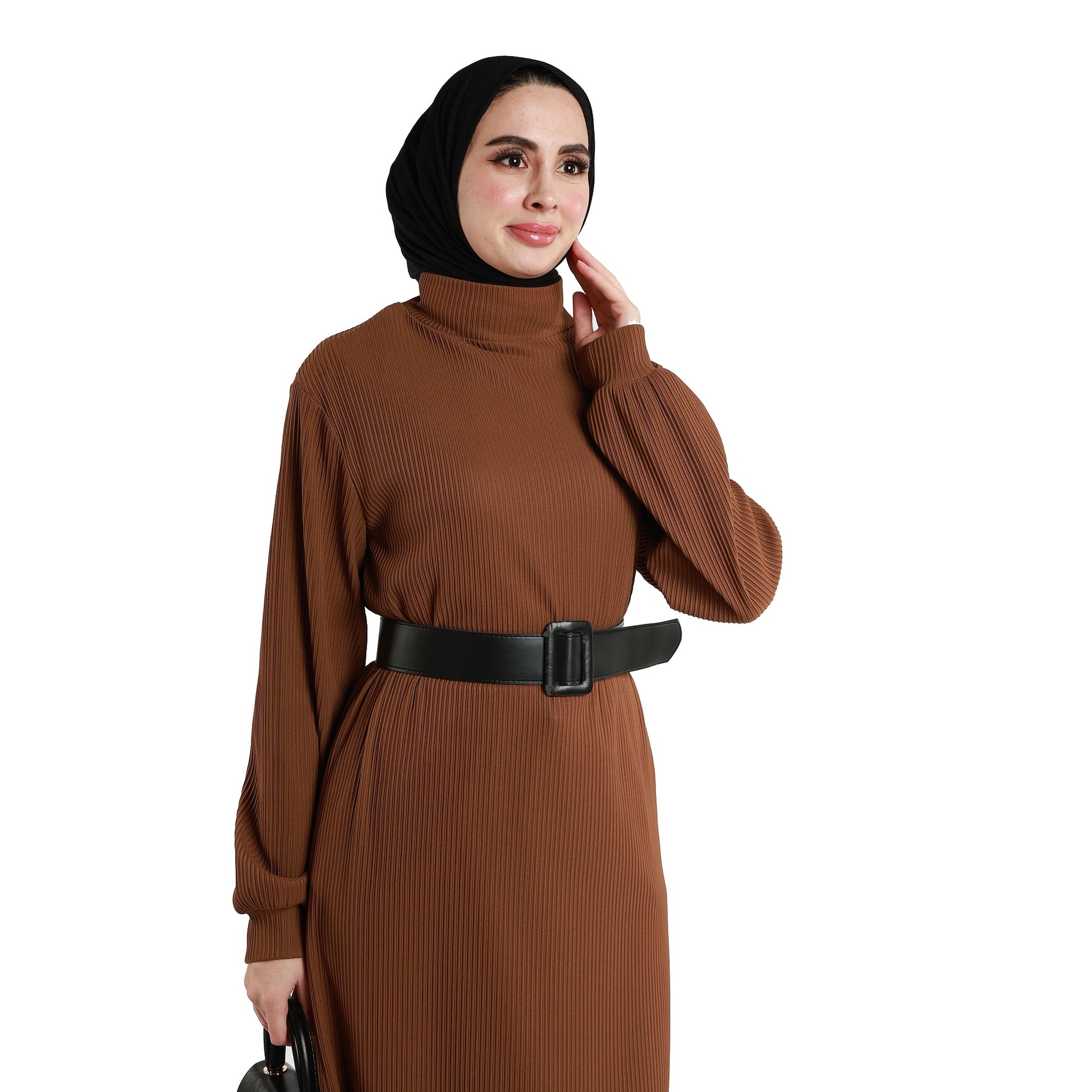 Long Dress with Collar and Belt Details
