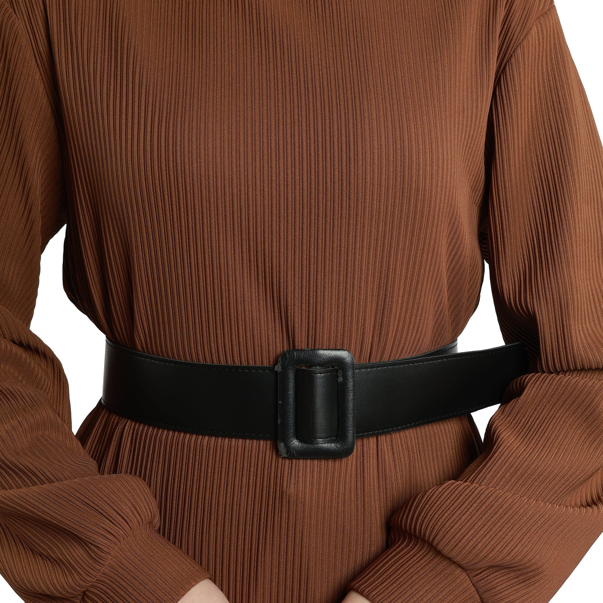 Long Dress with Collar and Belt Details