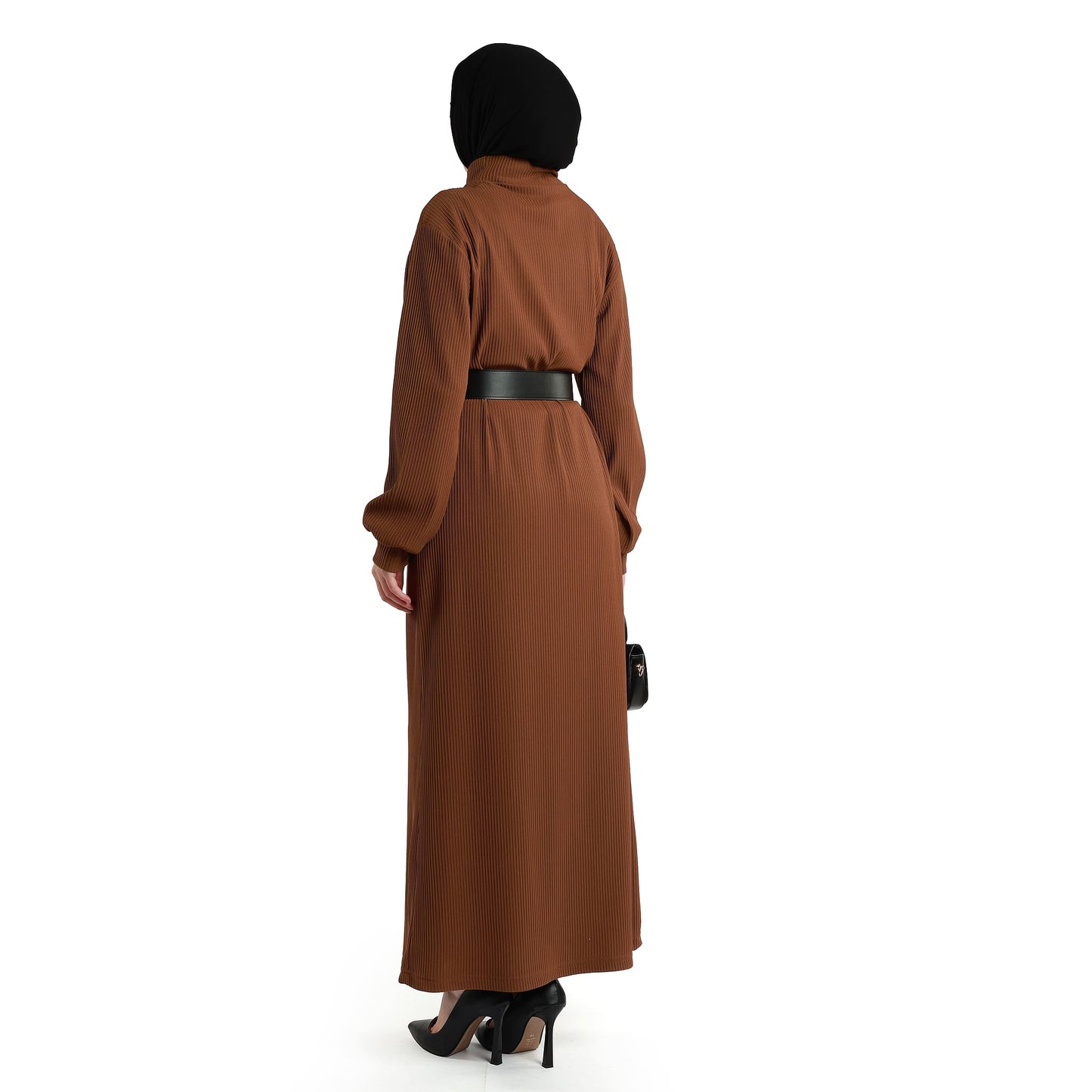 Long Dress with Collar and Belt Details