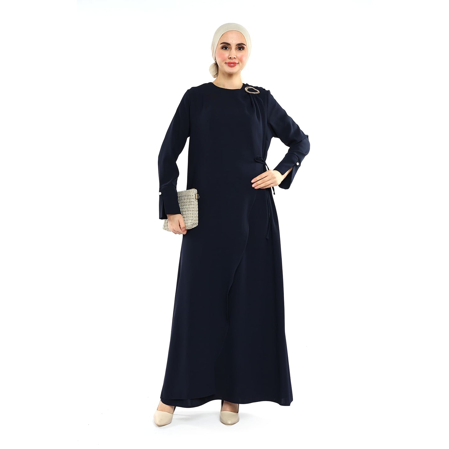 Neck Buckle Detail Apron Style Maxi Dress