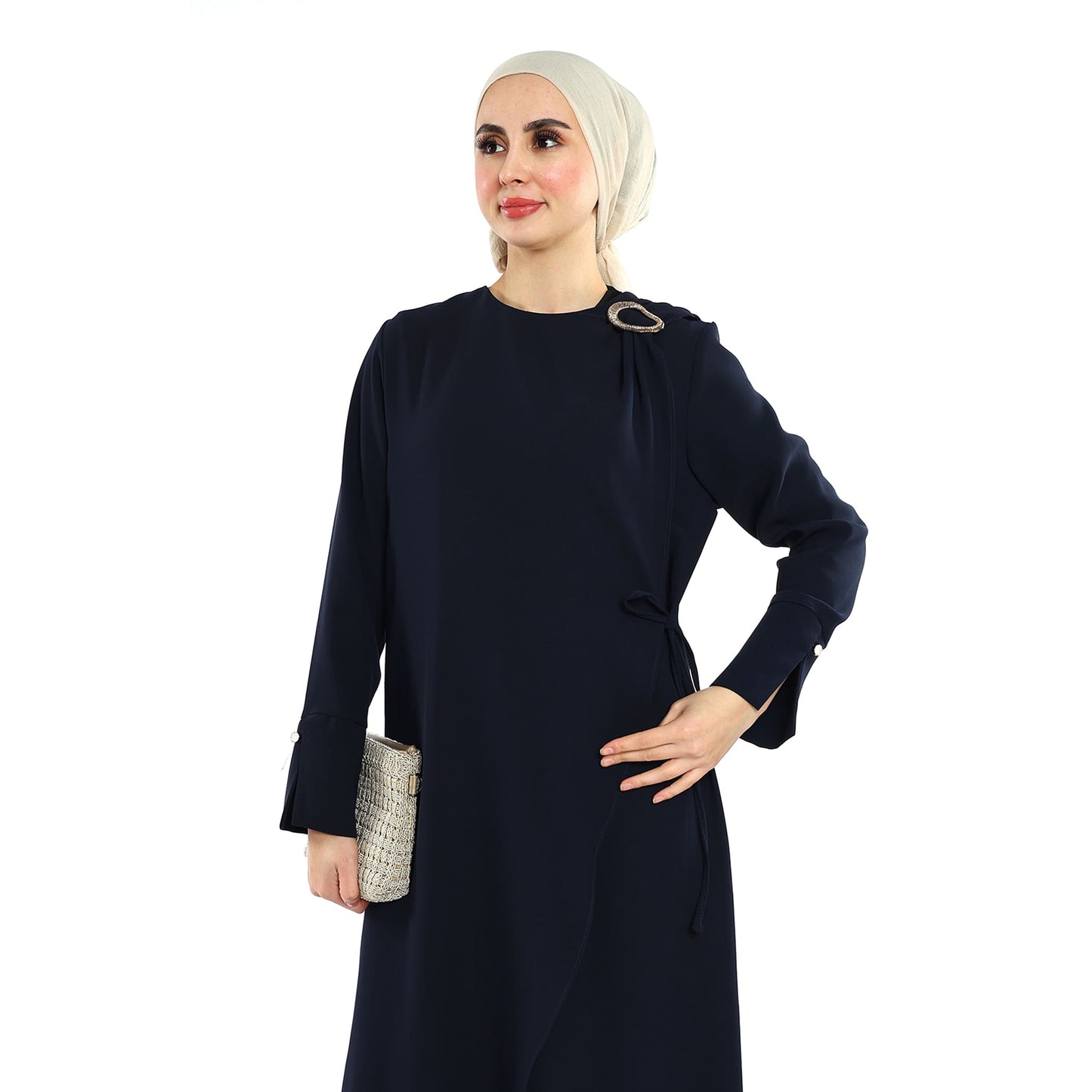 Neck Buckle Detail Apron Style Maxi Dress