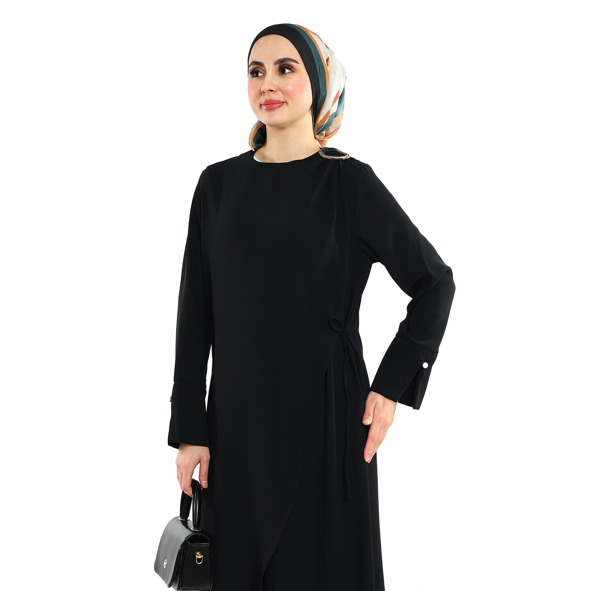 Neck Buckle Detail Apron Style Maxi Dress