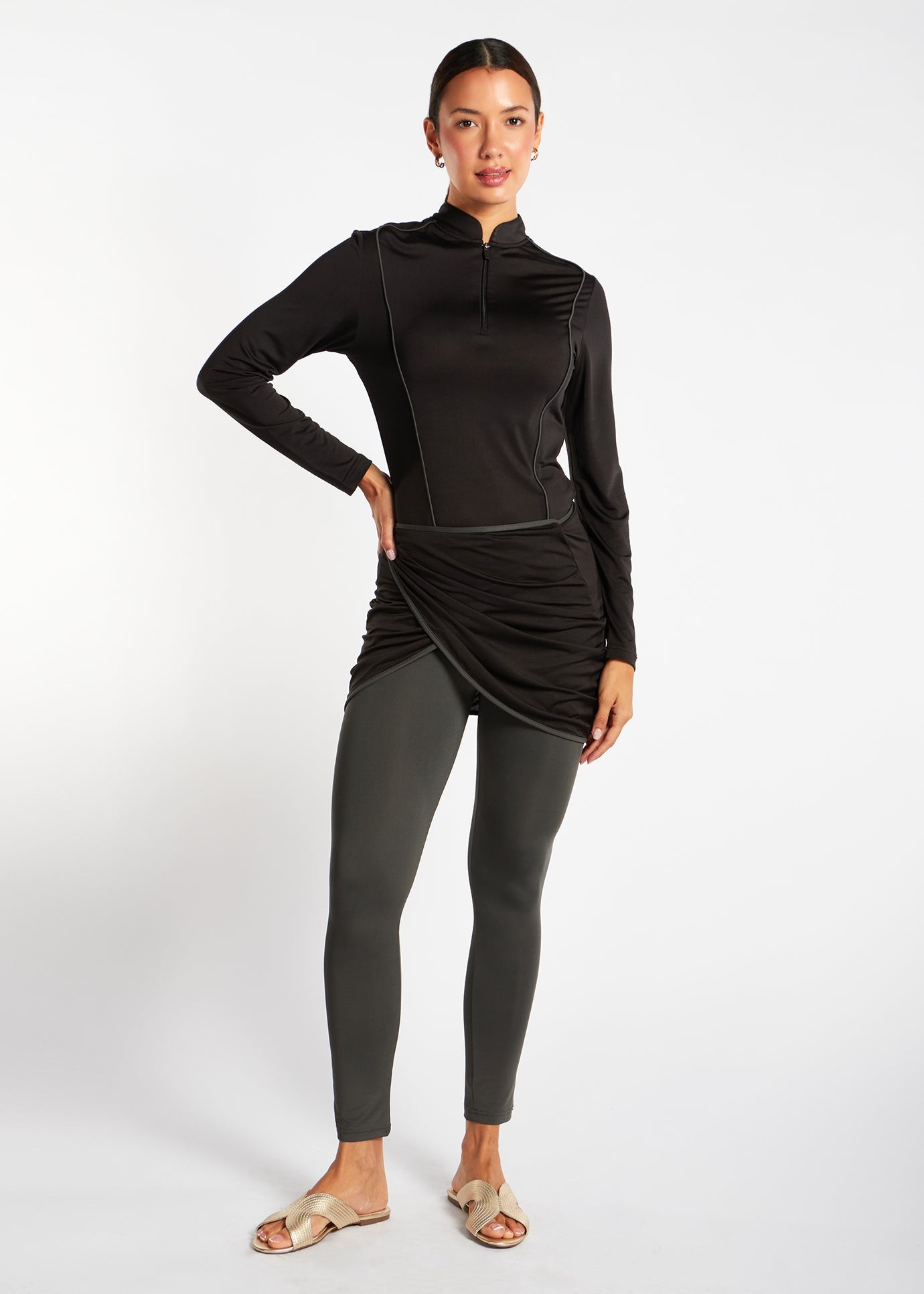 Detach Wrap Swim Top Black & Olive - Final Sale