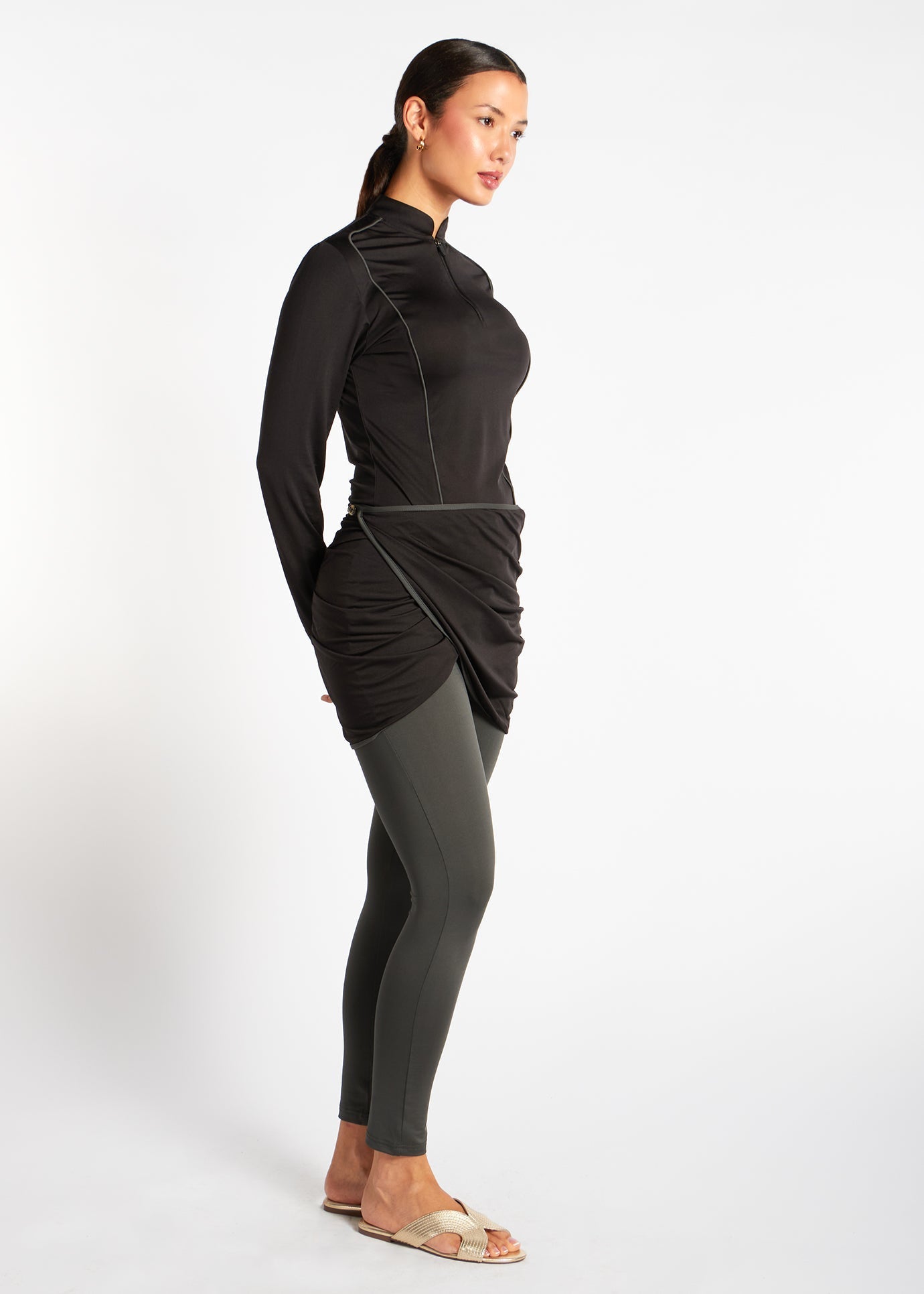 Detach Wrap Swim Top Black & Olive - Final Sale