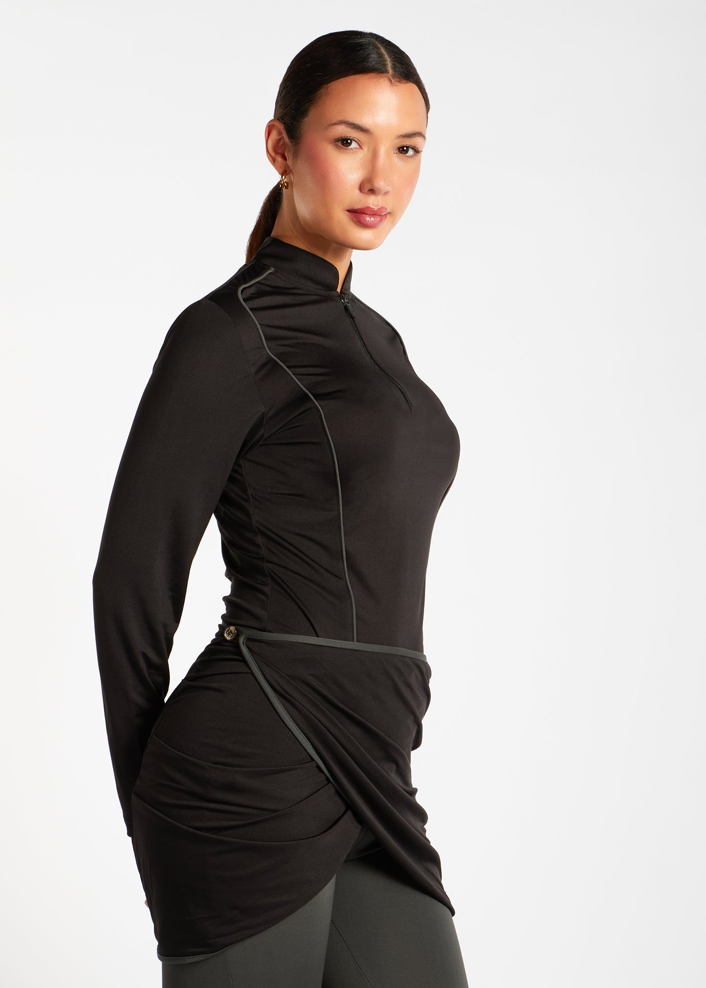 Detach Wrap Swim Top Black & Olive - Final Sale