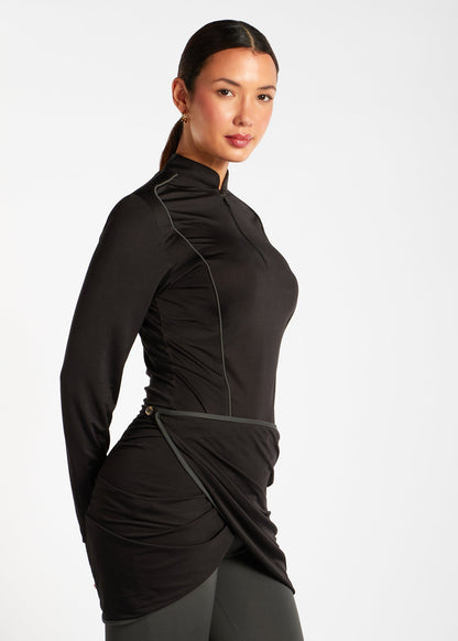 Detach Wrap Swim Top Black & Olive - Final Sale