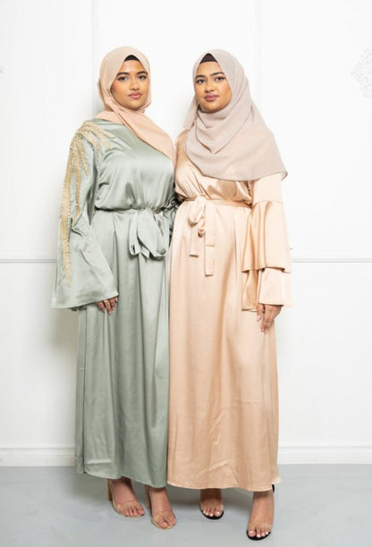Zaibah Satin Dress-Gold Embroidery