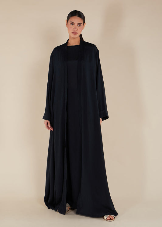 Self Print Open Abaya Black - Final Sale
