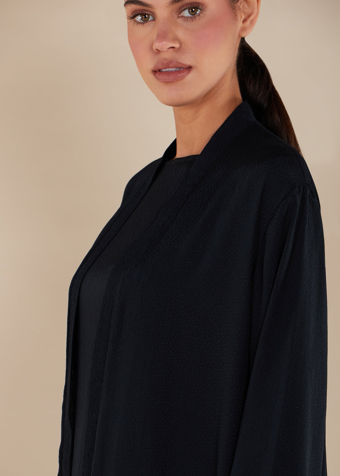 Self Print Open Abaya Black - Final Sale