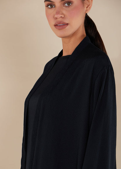 Self Print Open Abaya Black - Final Sale