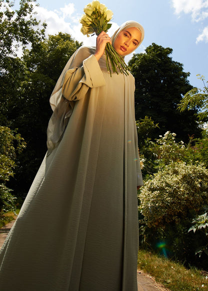 Two Piece Open Abaya With Slip Mint