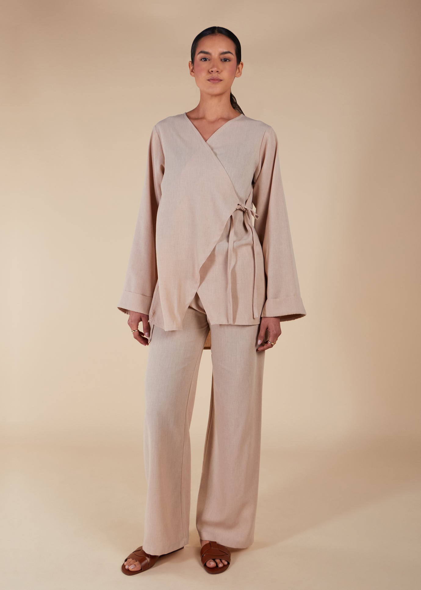 Side Wrap Co-Ord Beige - Final Sale