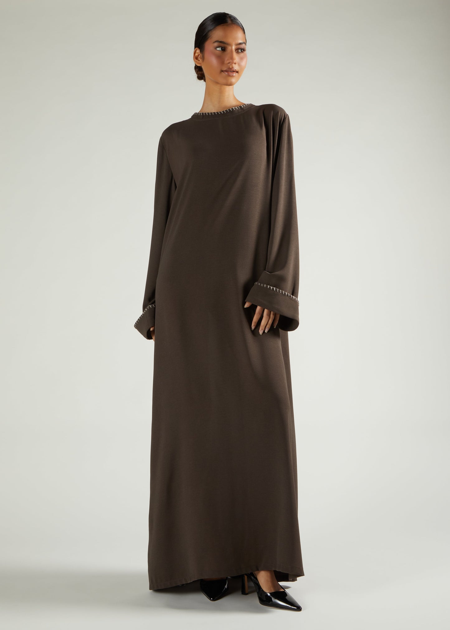 Tote Stitch Abaya Brown