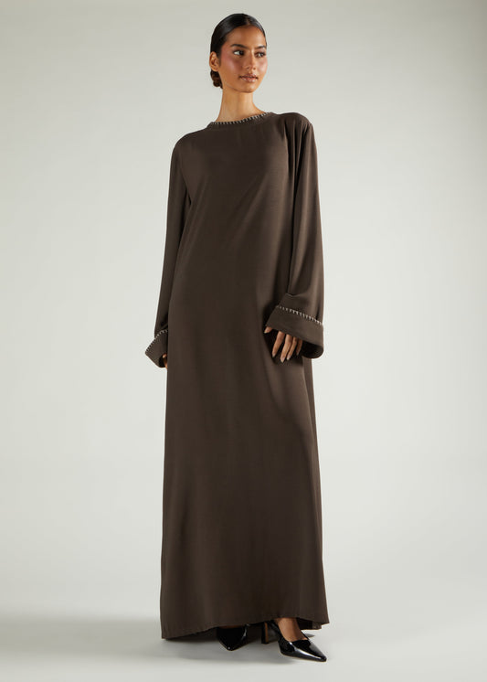 Tote Stitch Abaya Brown
