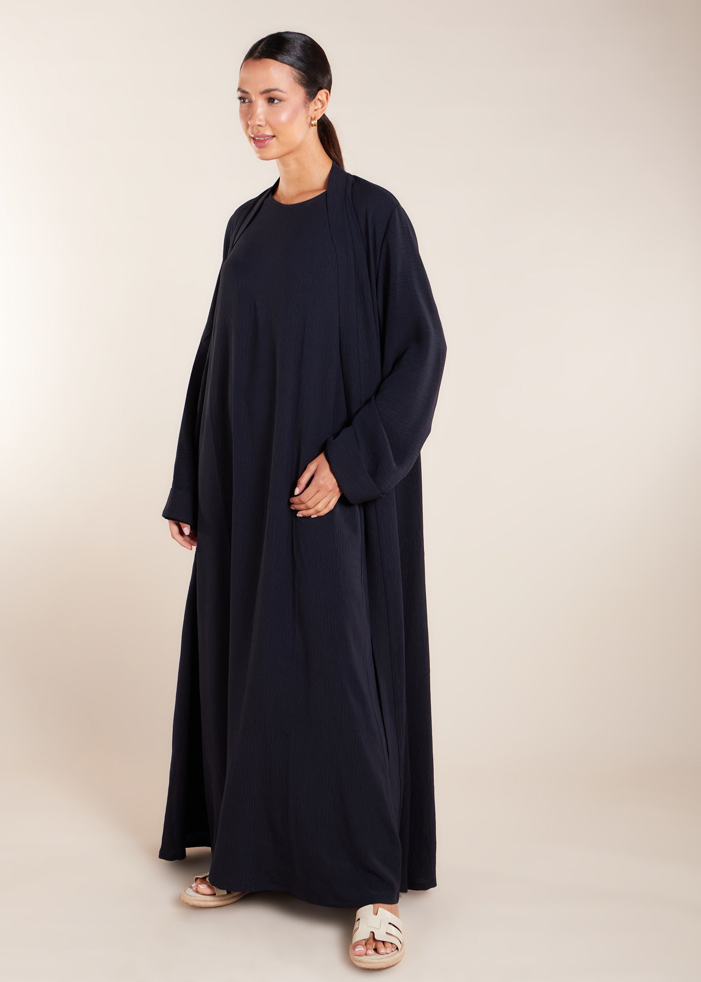 Two Piece Open Abaya with Slip Navy