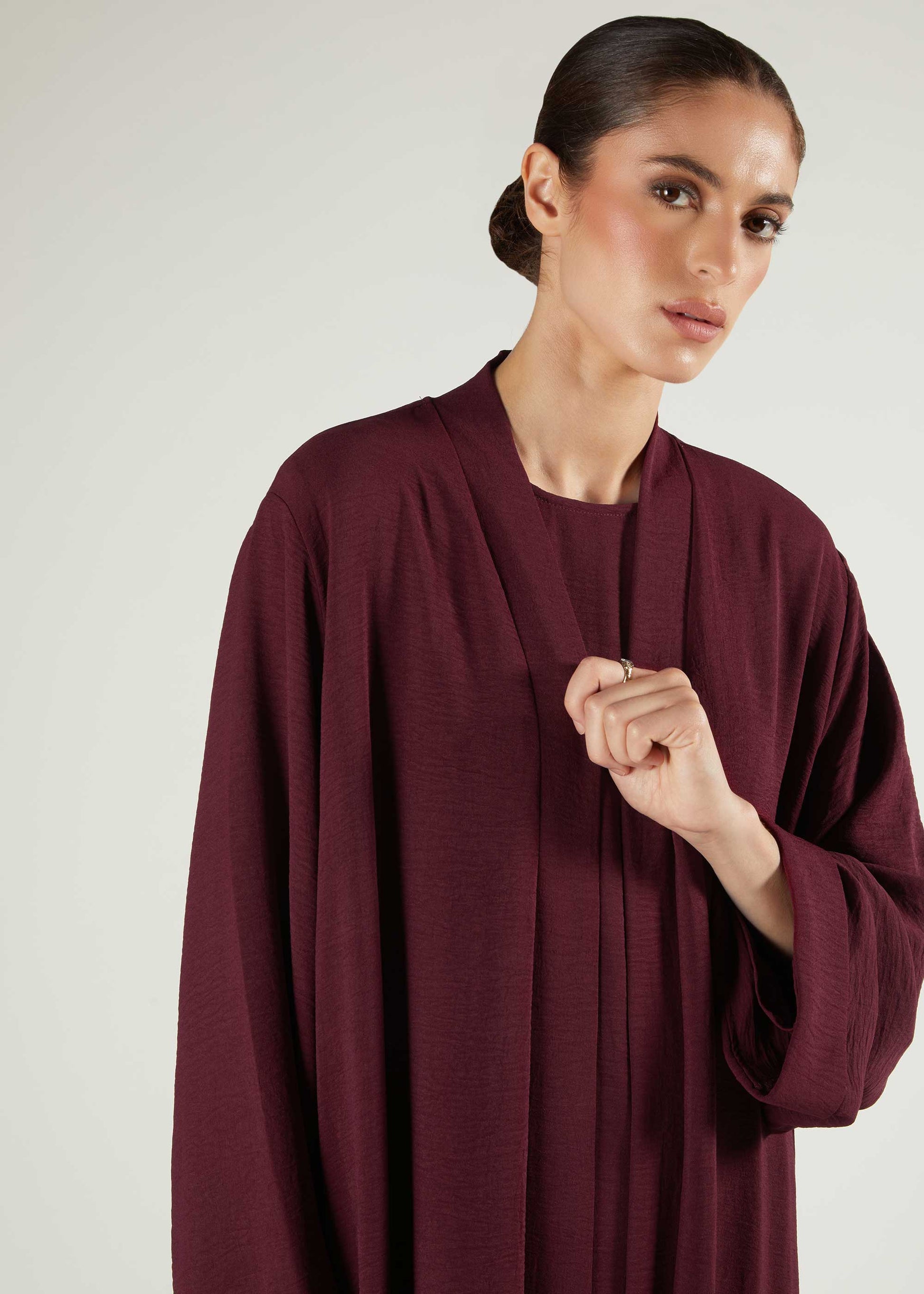 Two Piece Open Abaya With Slip Berry