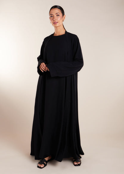 Two Piece Open Abaya with Slip Black