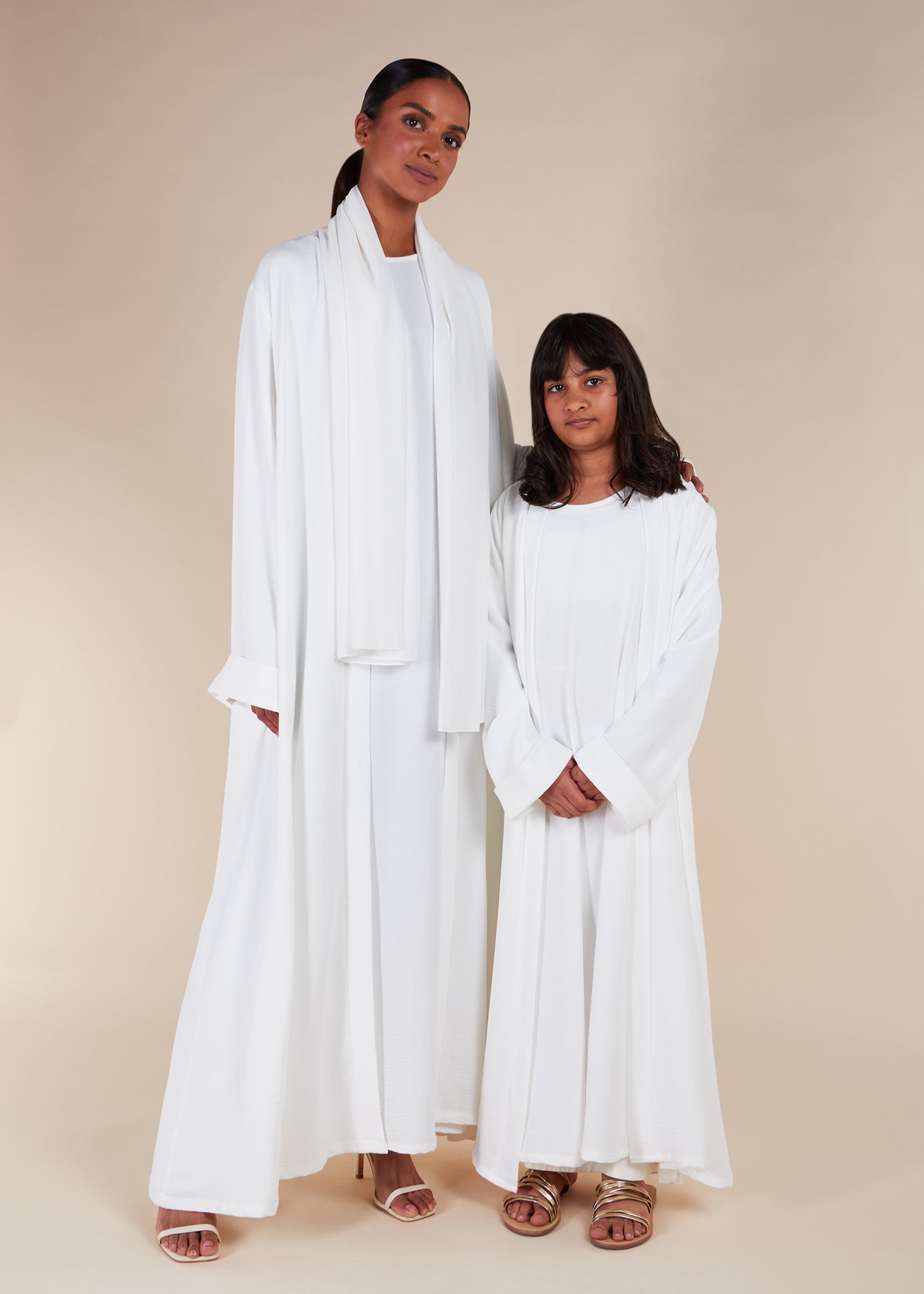 Two Piece Open Abaya With Slip White