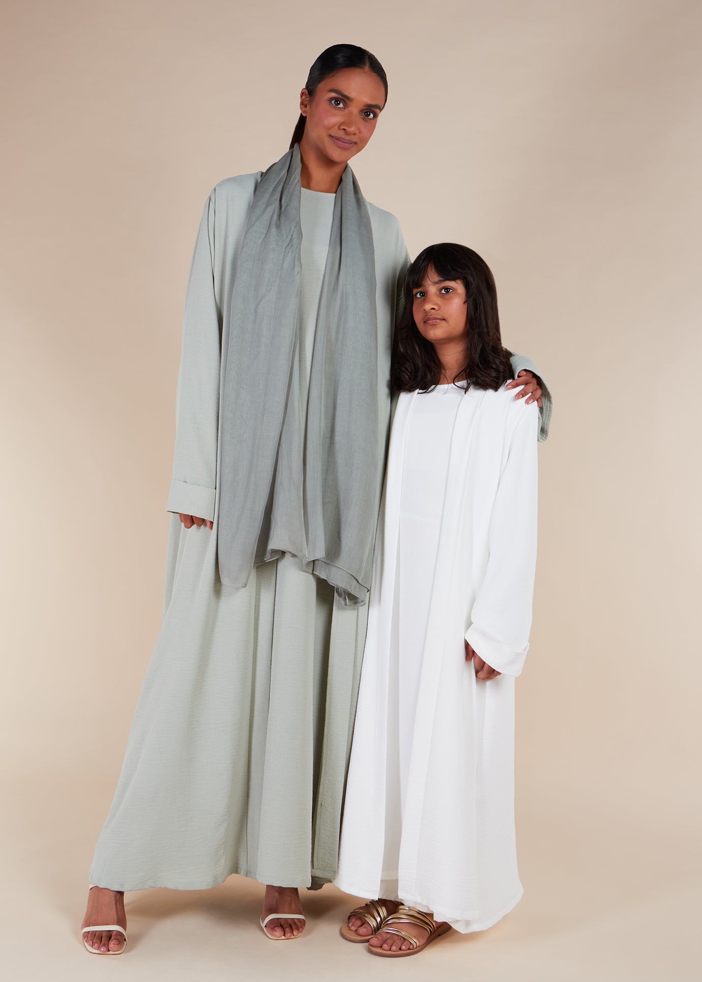 Two Piece Open Abaya With Slip Mint