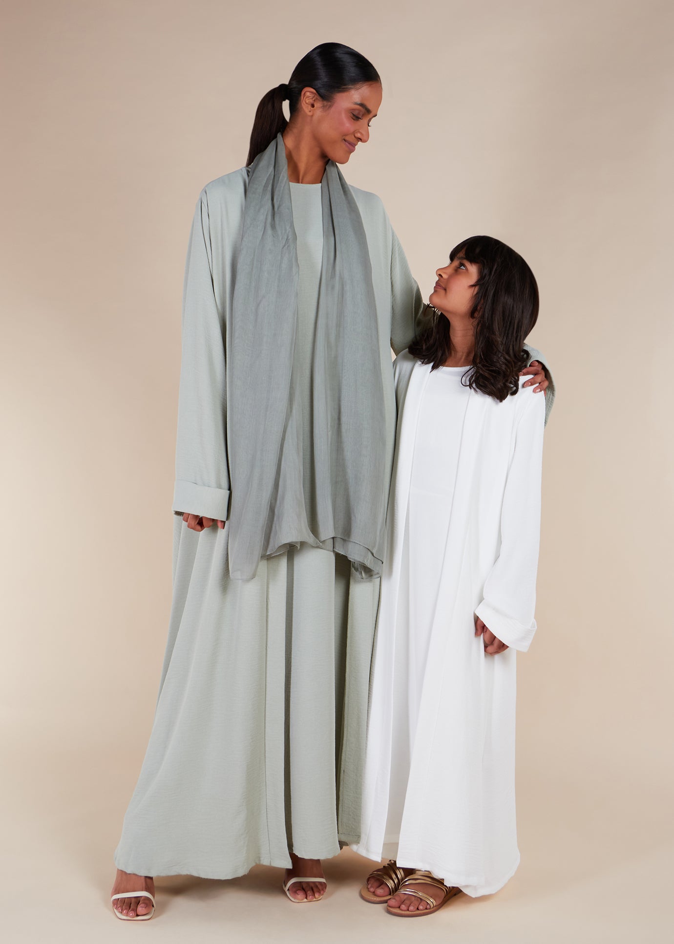Two Piece Open Abaya With Slip Mint