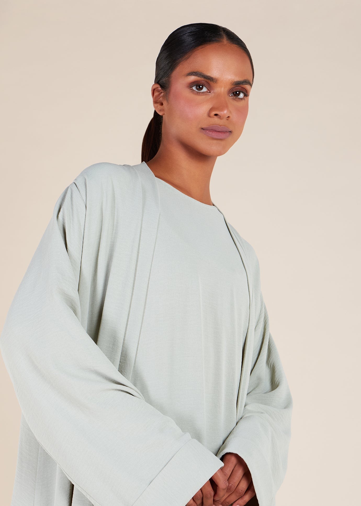Two Piece Open Abaya With Slip Mint