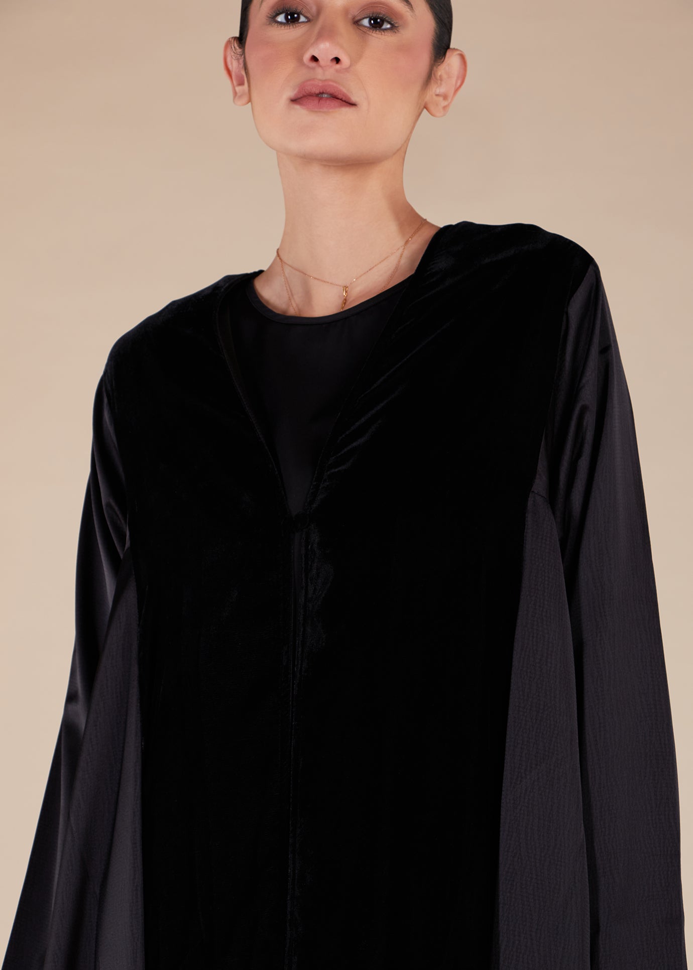Velvet Panel Open Abaya - Final Sale