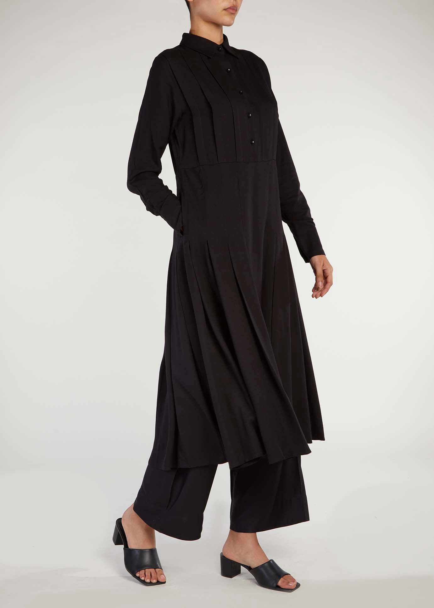 Pleated Shirt Dress Black - Final Sale