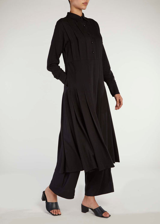 Pleated Shirt Dress Black - Final Sale