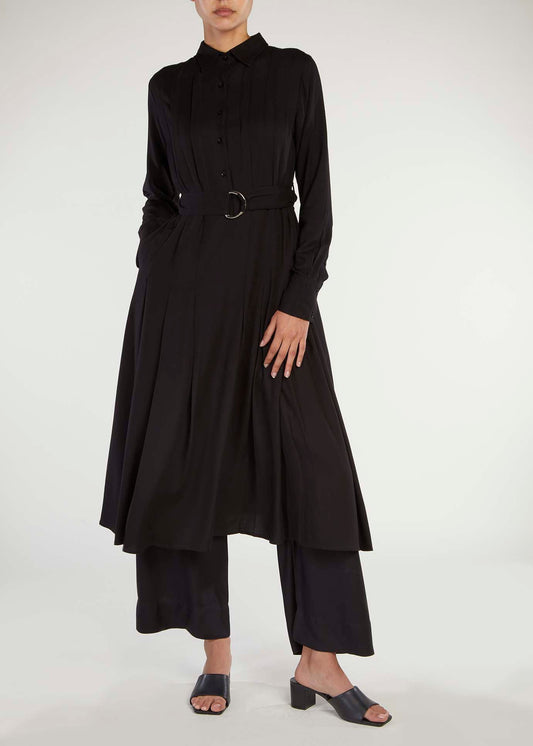 Pleated Shirt Dress Black - Final Sale