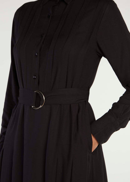 Pleated Shirt Dress Black - Final Sale