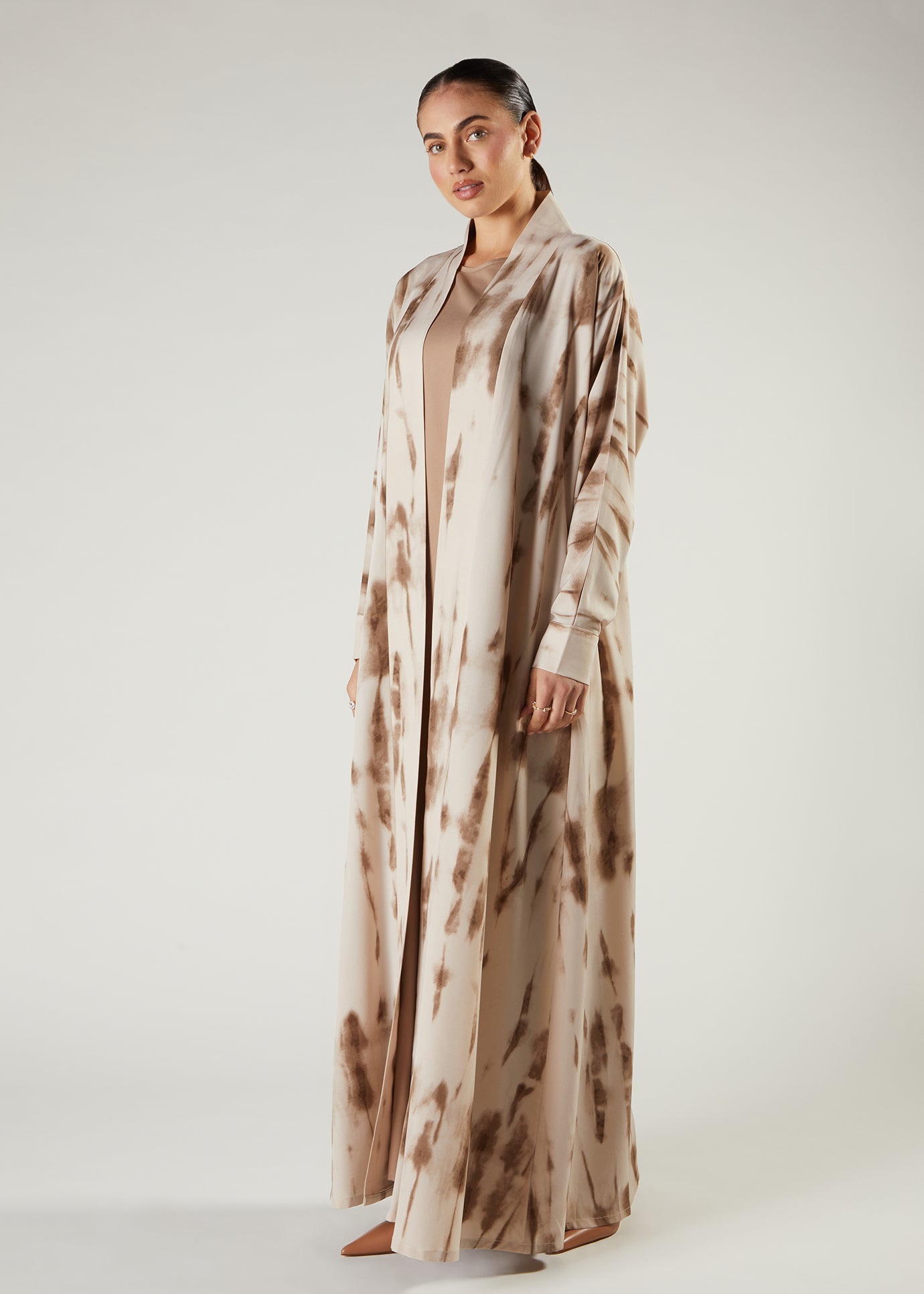 Beige & Brown Open Abaya