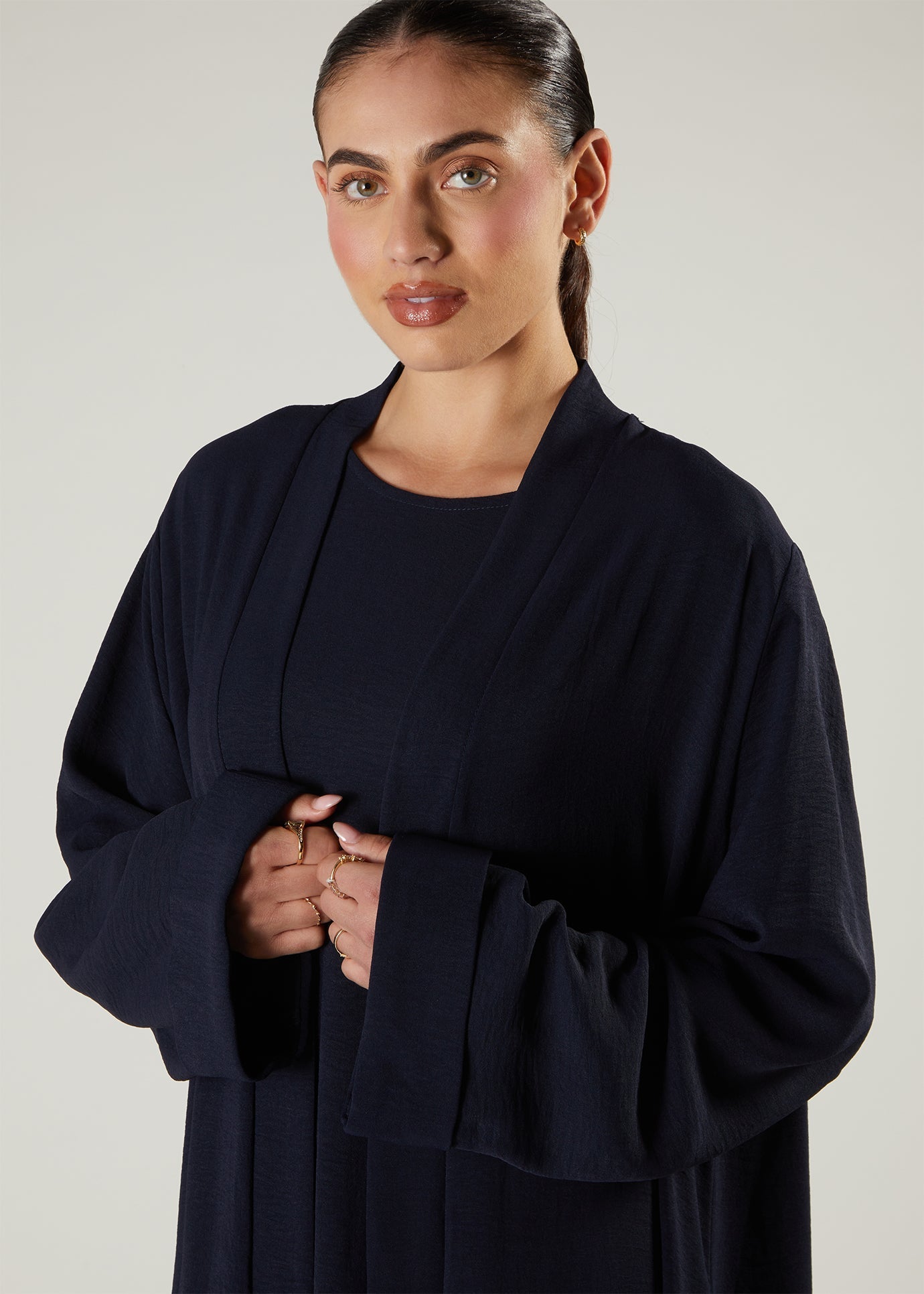 Two Piece Open Abaya with Slip Navy