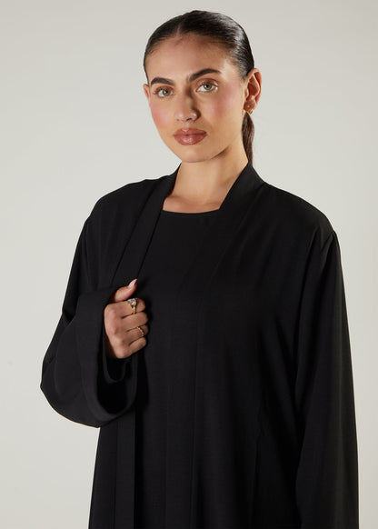 Two Piece Open Abaya with Slip Black