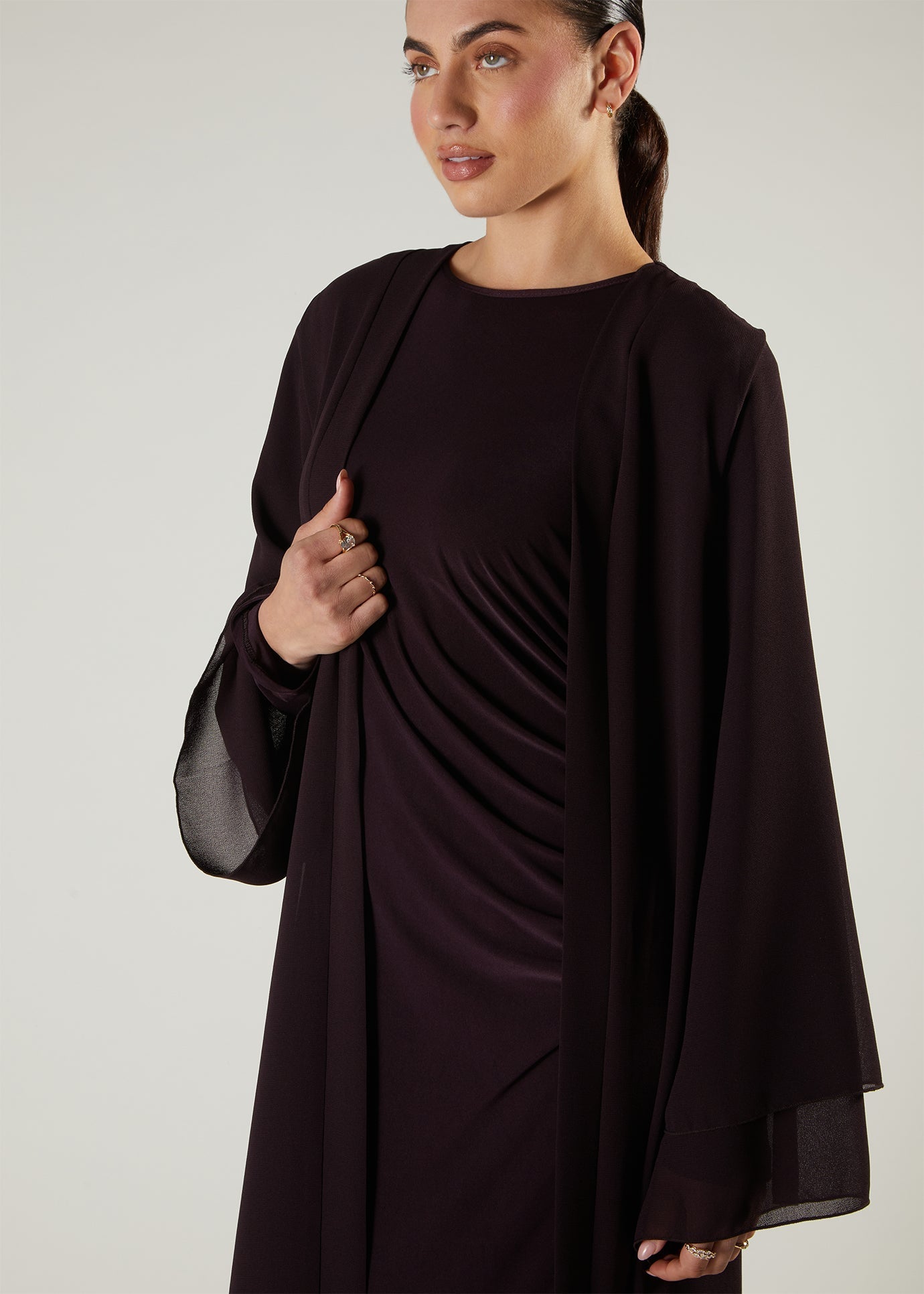 Chiffon Two Piece Abaya Burgundy