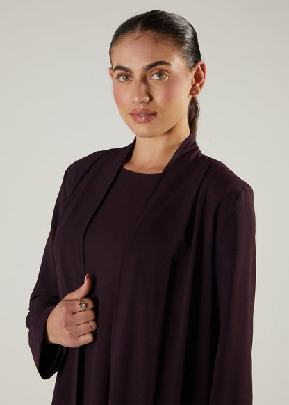Two Piece Open Abaya Plum