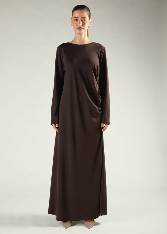 Side Pleat Abaya Dark Brown