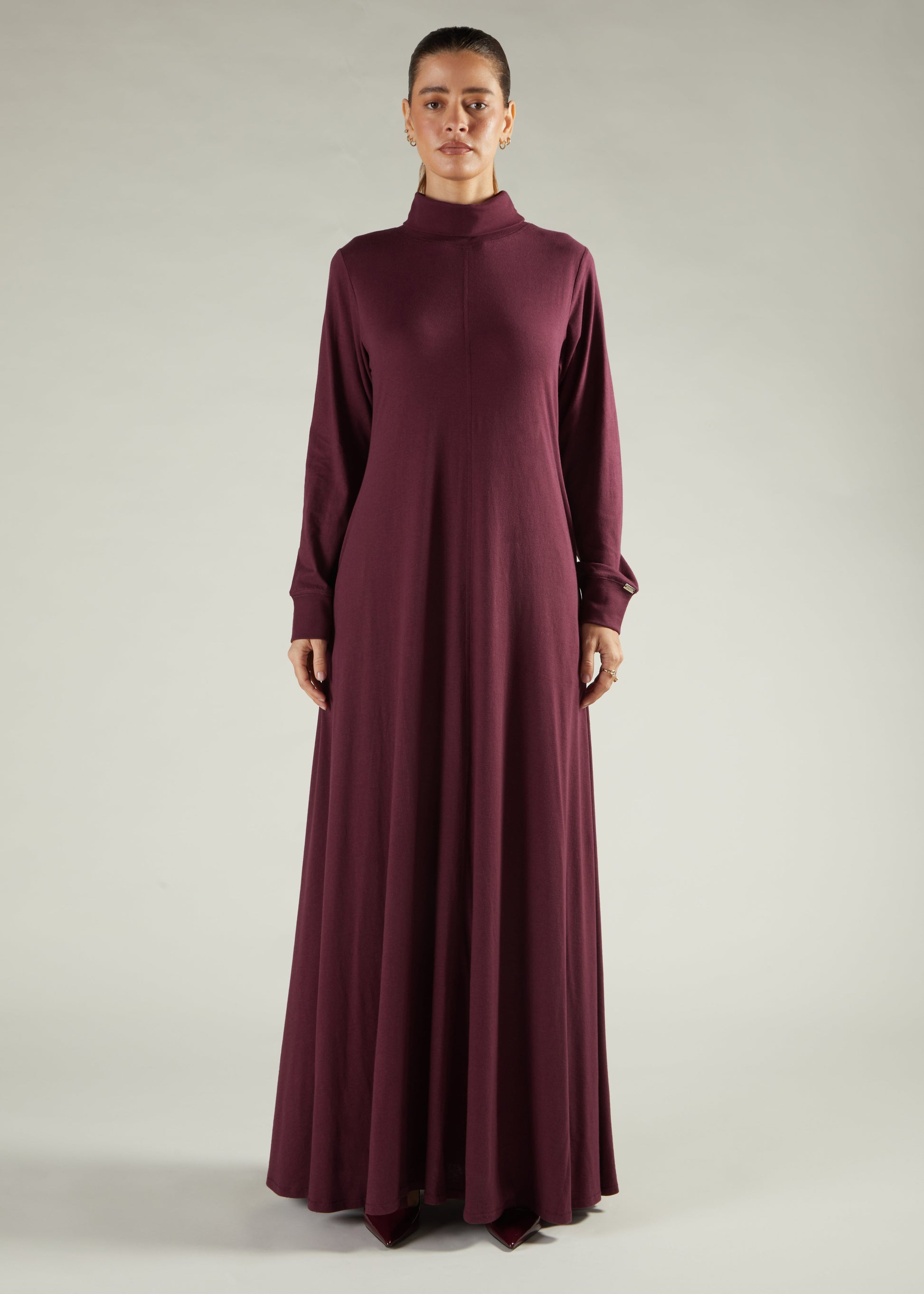 High Neck Abaya Winter Berry