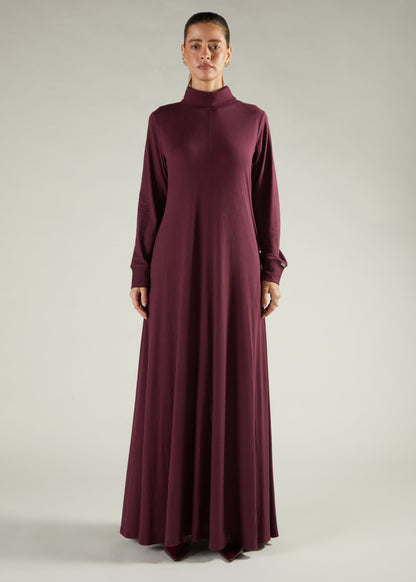 High Neck Abaya Winter Berry