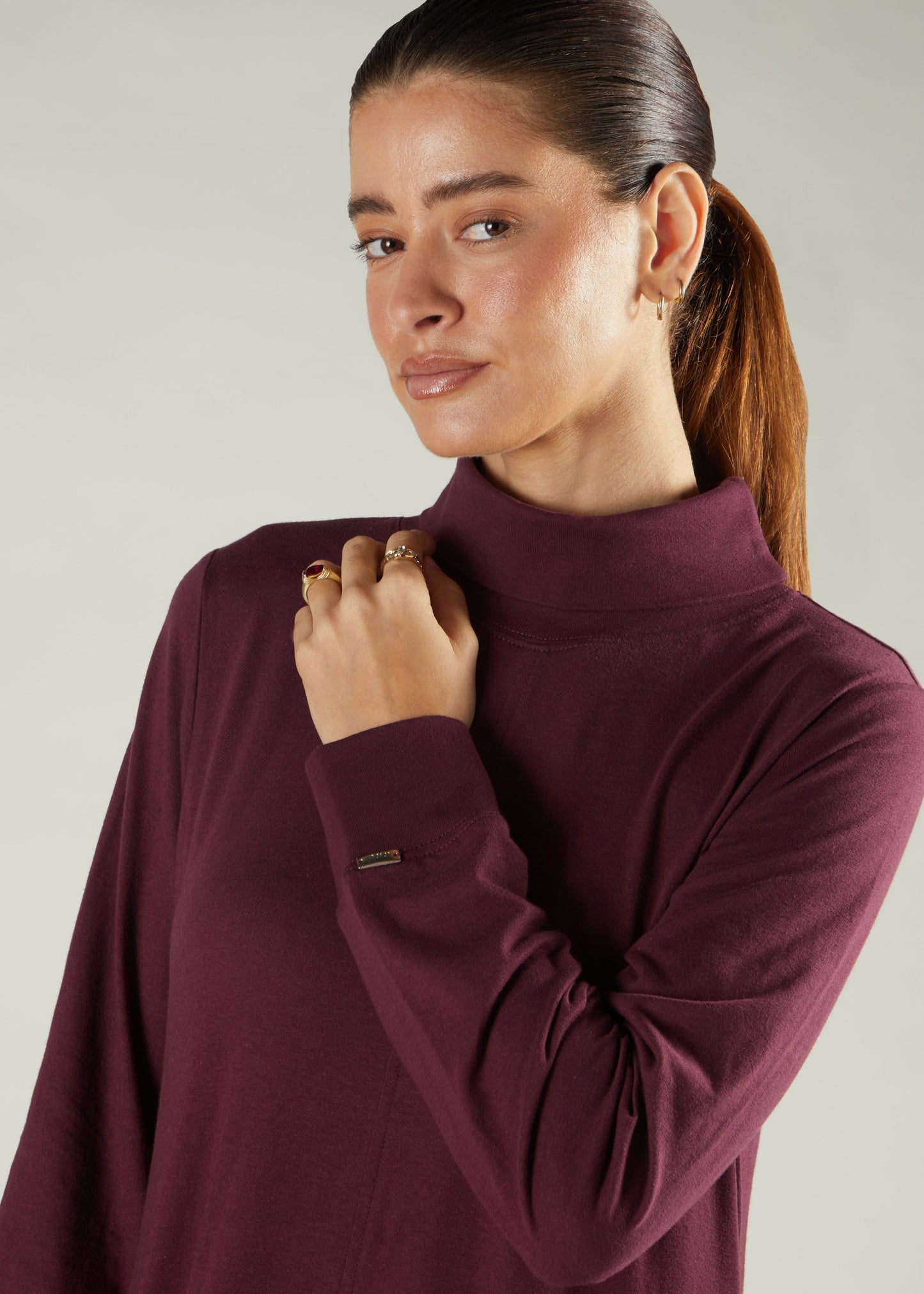 High Neck Abaya Winter Berry