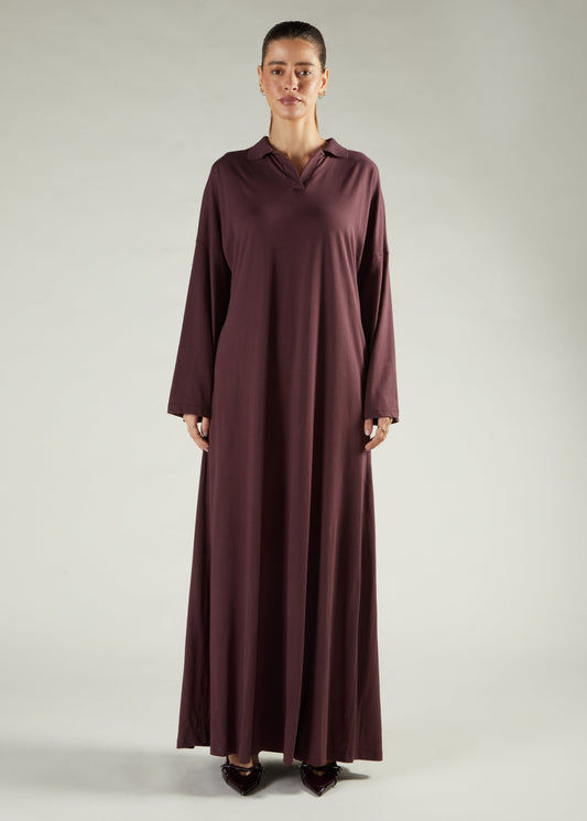 Casual Polo Abaya Brown