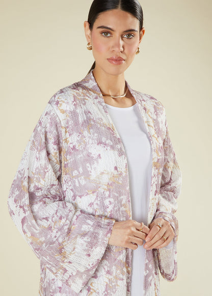 Pink & Taupe Crochet Kimono