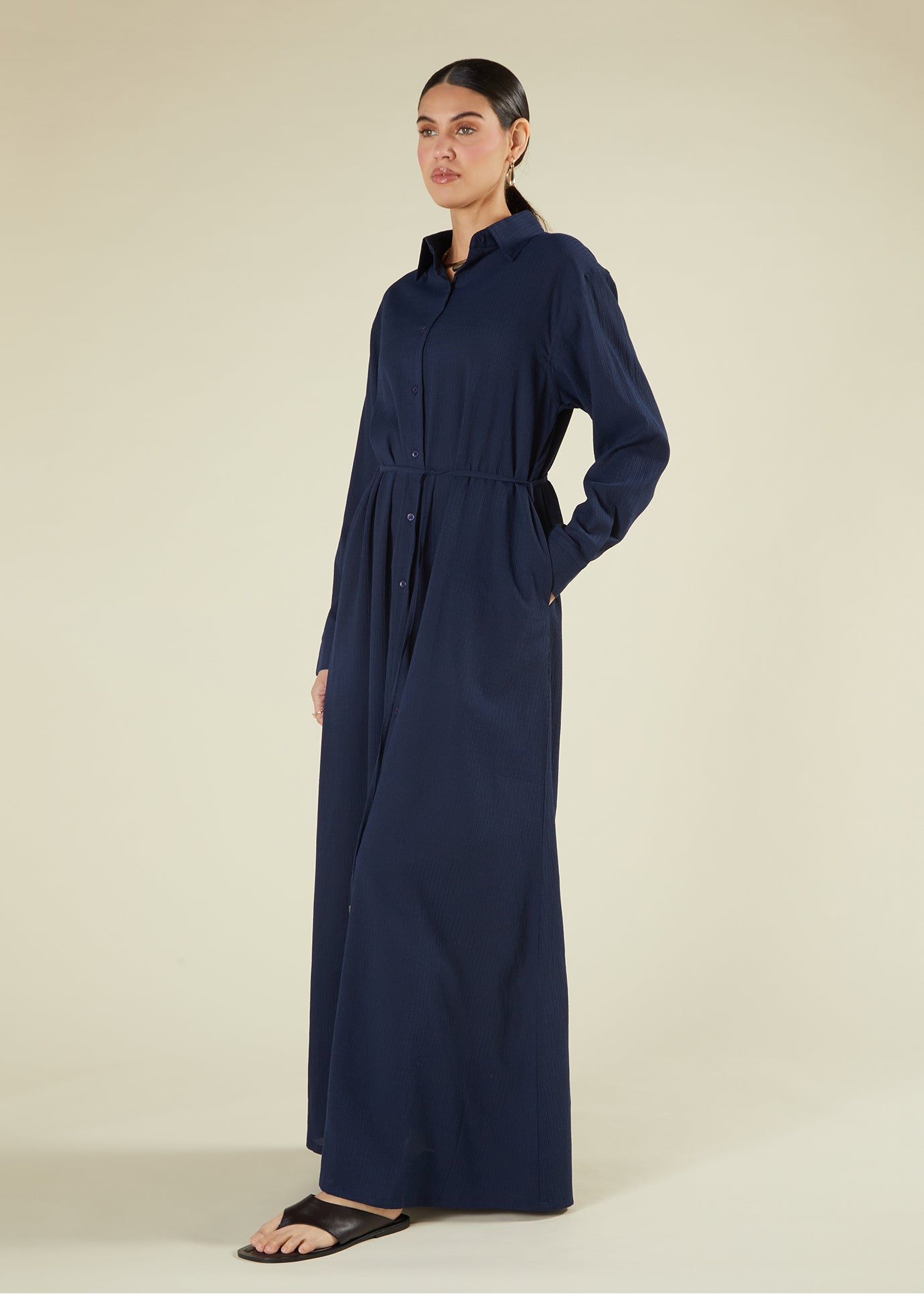Textured Navy Maxi Shirt
