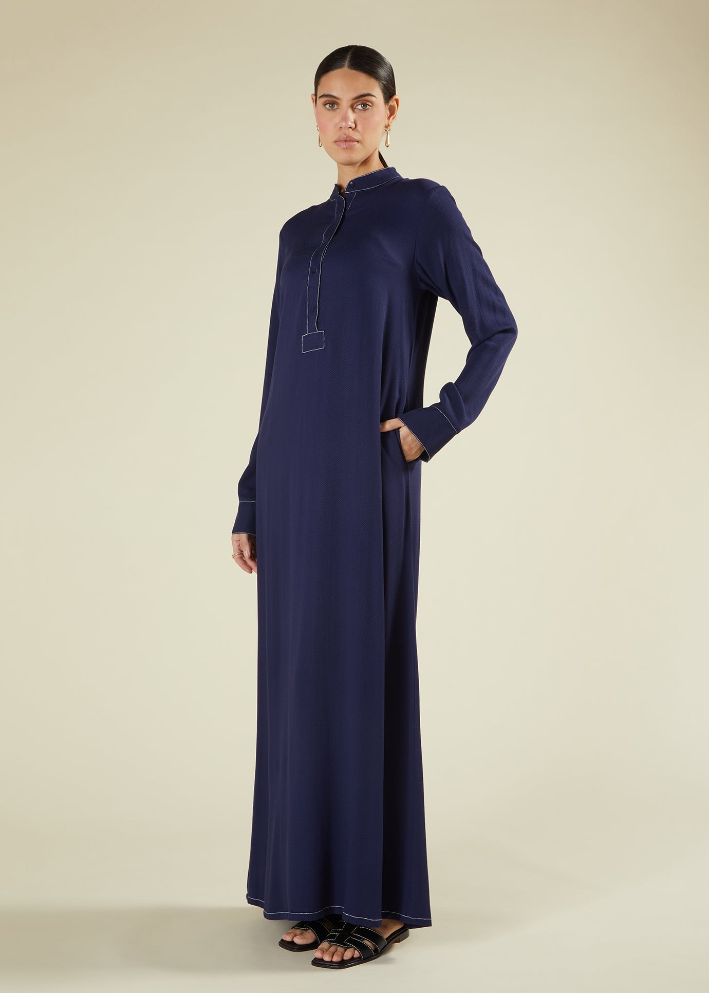 Self Print Abaya Navy